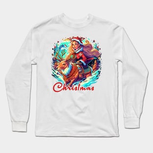 "Christmas" girl riding deer Long Sleeve T-Shirt